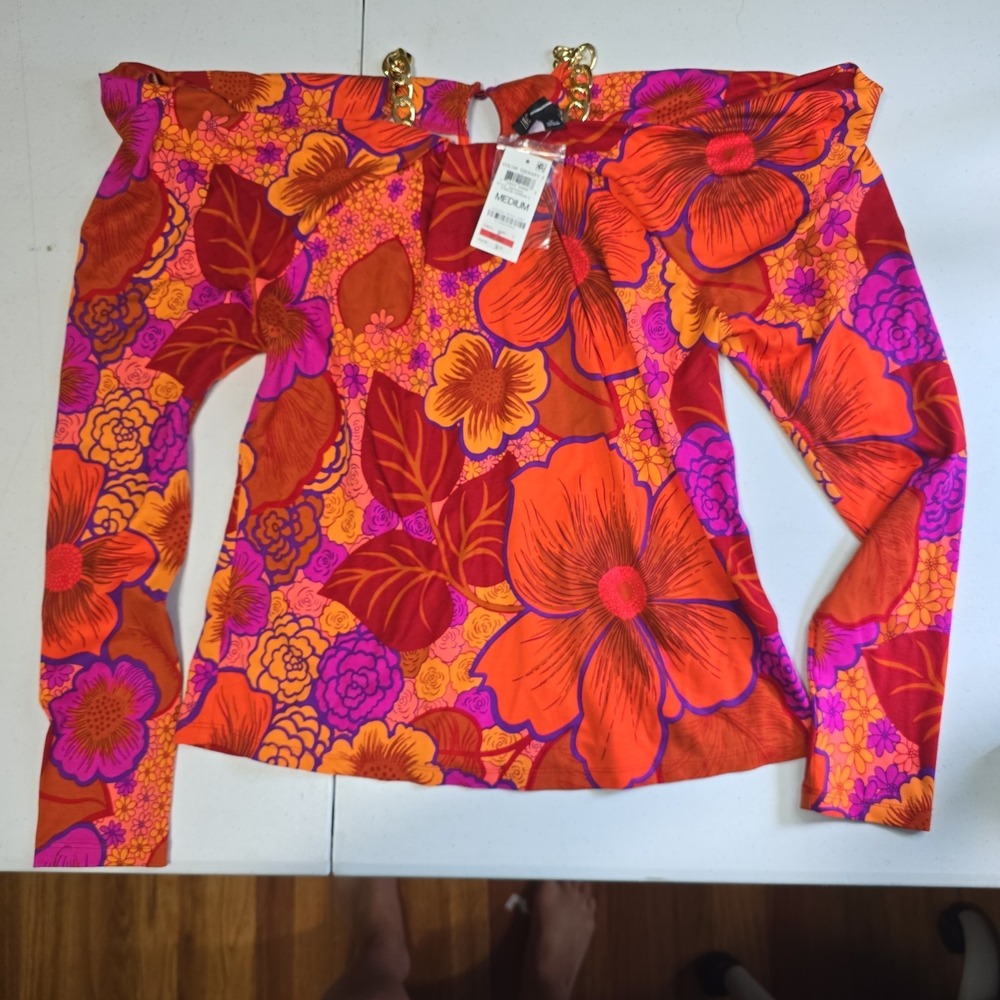 INC International Concepts Floral Off The Shoulder Blouse Women's Size M